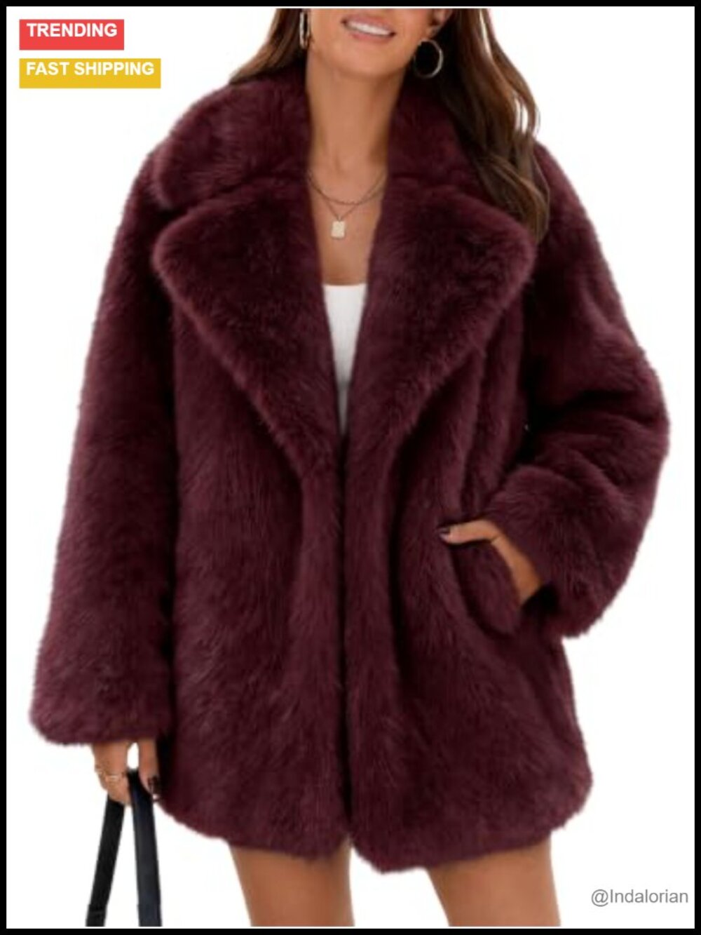 Faux Fur Coat Open Front Wide Lapel Oversized Winter Outerwear